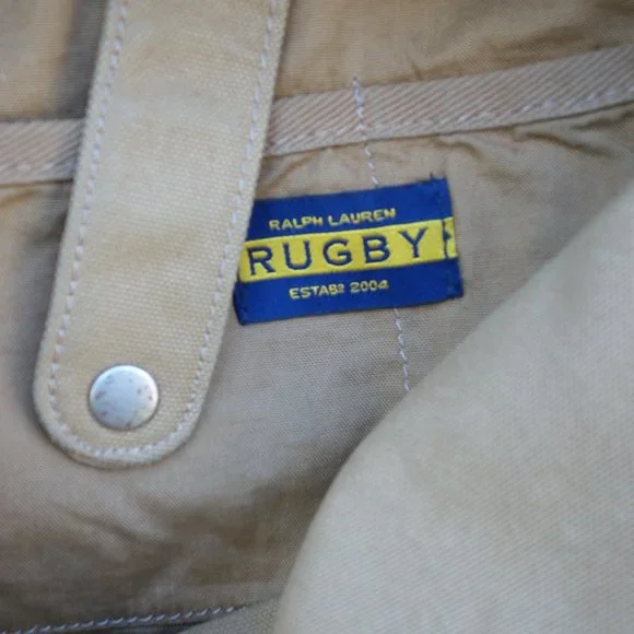 Rugby By Ralph Lauren 2009 Tan Canvas W/ Dark Brown Leather Strap Messenger Bag